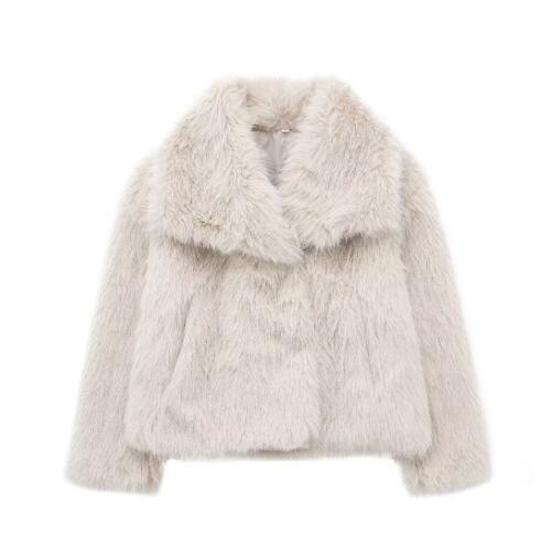 Abrigo cálido de mujer, pelo sintético de alta calidad y diseño elegante.