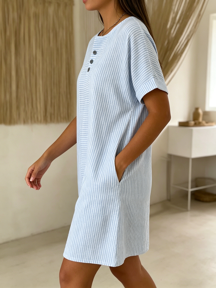 Vestido fresco de algodón y lino para mujer, suelto y cómodo, perfecto para uso diario y verano.