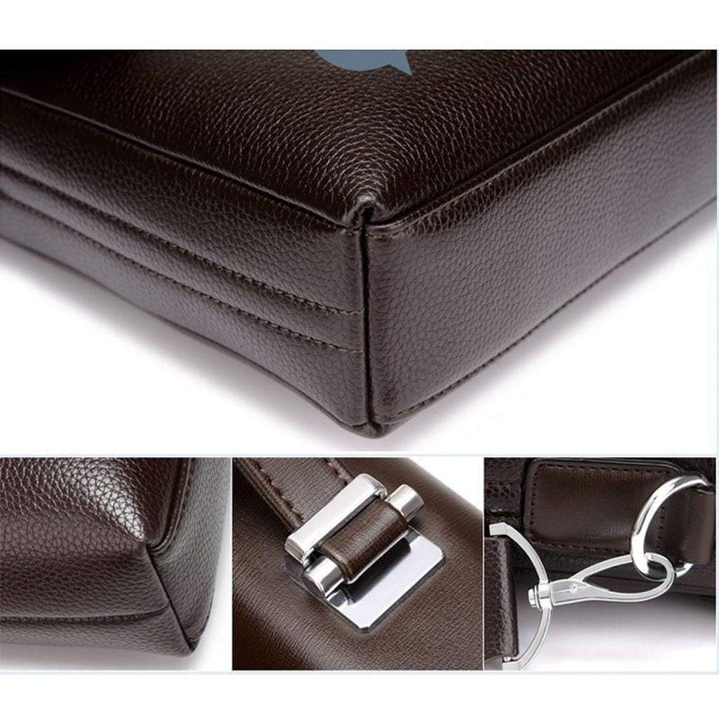 Maletín elegante de cuero sintético para hombre, accesorio profesional ideal para el día a día en la oficina.