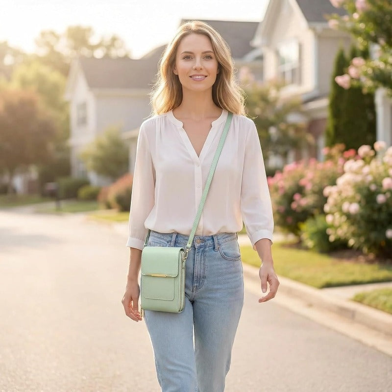 Cartera bandolera mujer con protección RFID, ideal para viajes seguros.