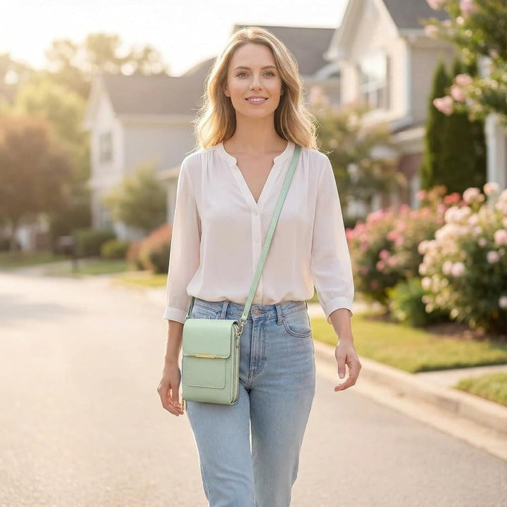 Cartera bandolera mujer con protección RFID, ideal para viajes seguros.