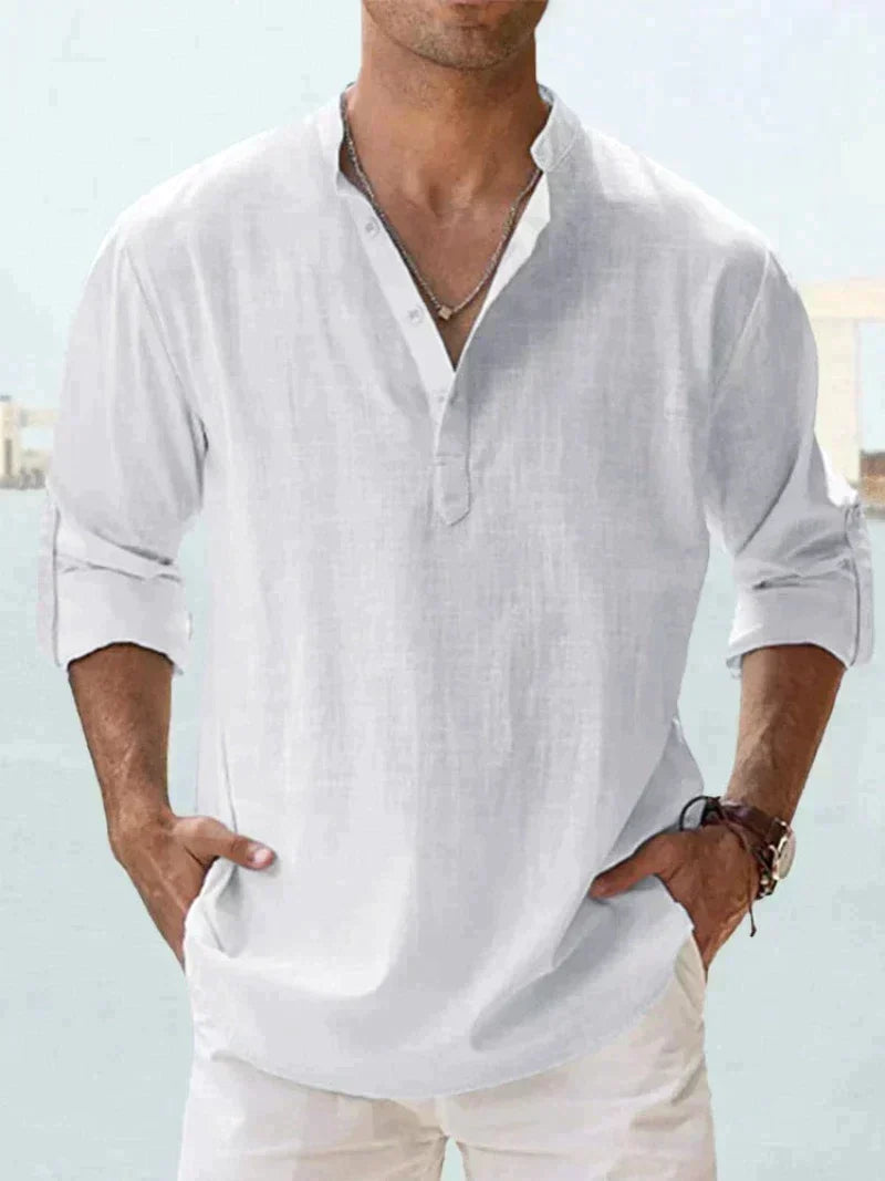 Camisa de lino para hombre, estilo relajado. Cómoda y fresca, ideal para un look casual de verano.