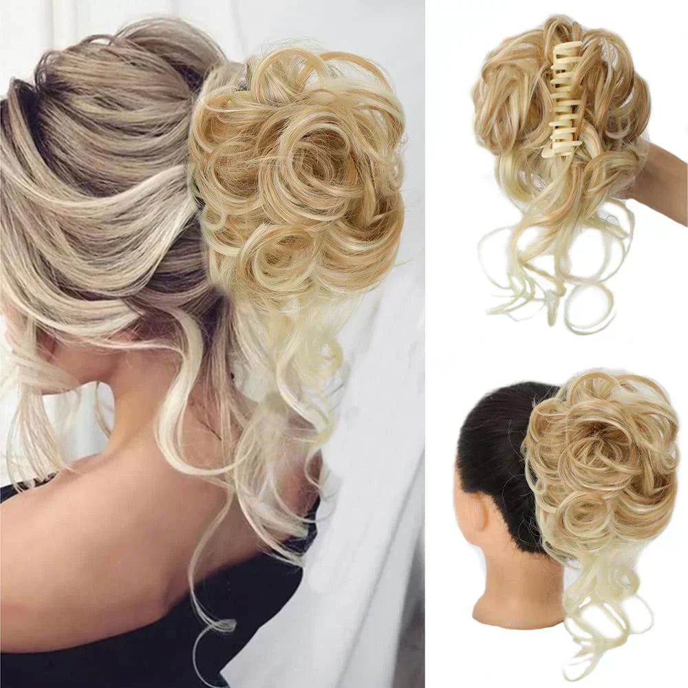 Moño rizado instantáneo, accesorio de cabello sintético para volumen envidiable y peinado fácil.