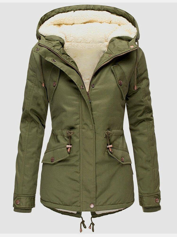 Abrigo de invierno elegante para mujer, corte moderno y favorecedor, con capucha para un estilo sofisticado.