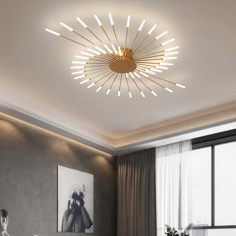 Lámpara de techo LED con luz espiral. Estilo minimalista, ideal para diseño interior del hogar.