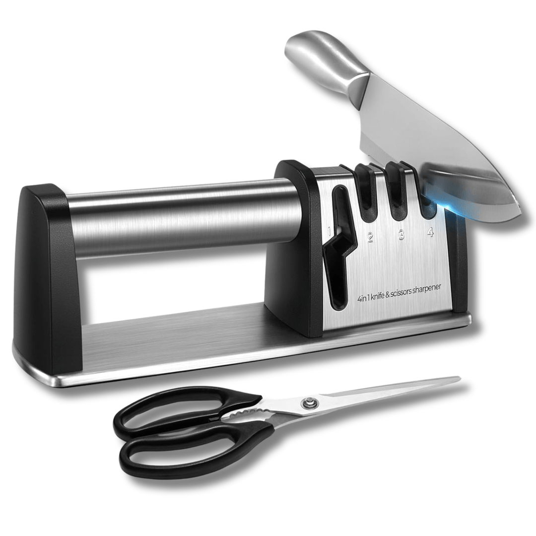 Afilador de cuchillos manual 4 en 1 para cocina, afila cuchillos y tijeras de forma universal.