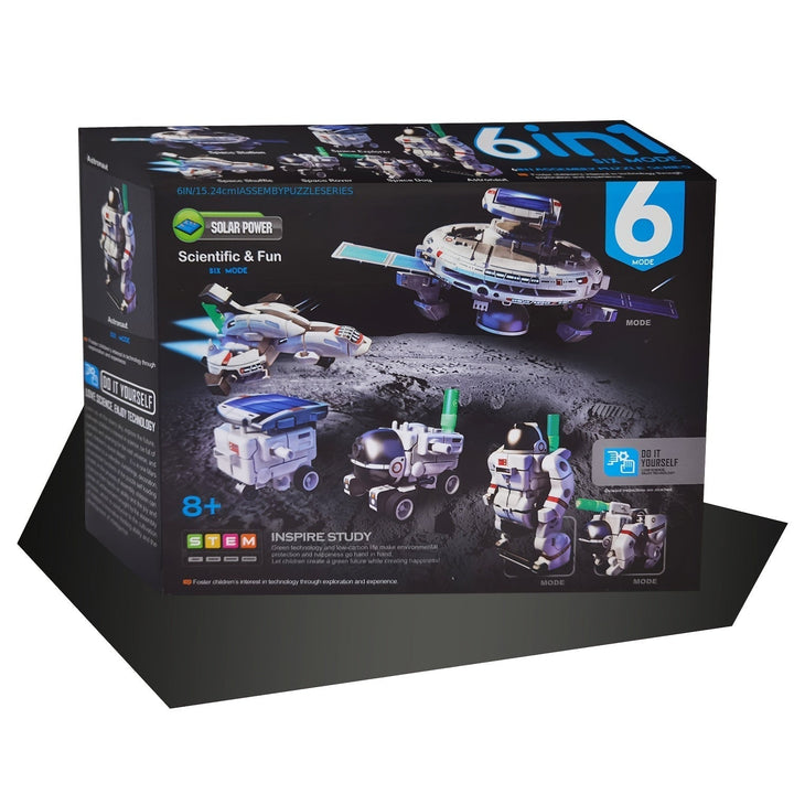 Robot solar transformable 6 en 1. Maqueta educativa STEM para niños curiosos sobre energía solar.