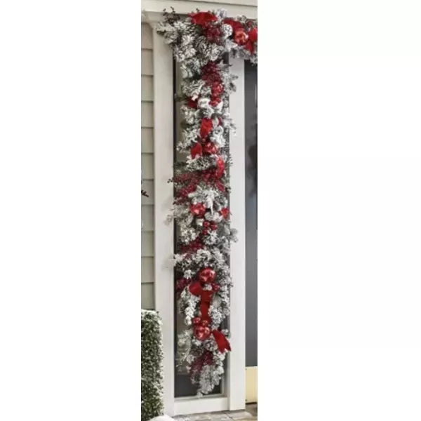 Decoración navideña exterior LED sin cable, iluminación festiva y duradera con temporizador, rattan rojo.
