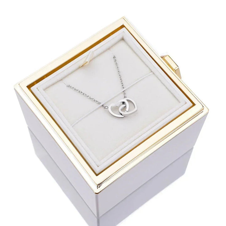 Caja de rosa eterna roja con collar de damas, regalo de amor.