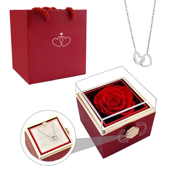 Collar personalizado para damas con rosa eterna, accesorio romántico.