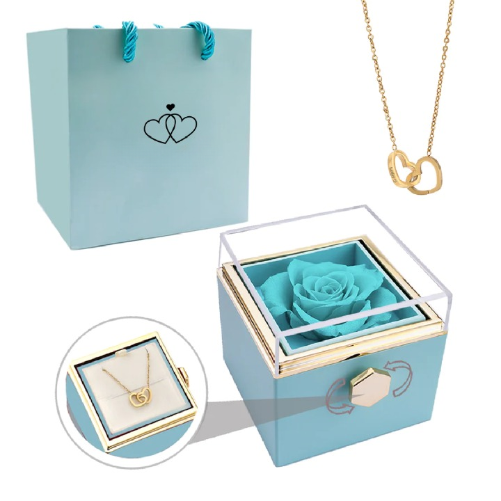 Joyería para damas: collar personalizado en caja de rosa eterna.