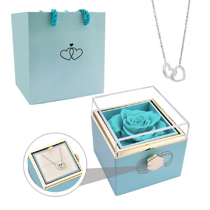 Collar de amor personalizado y rosa eterna, un regalo romántico para damas.