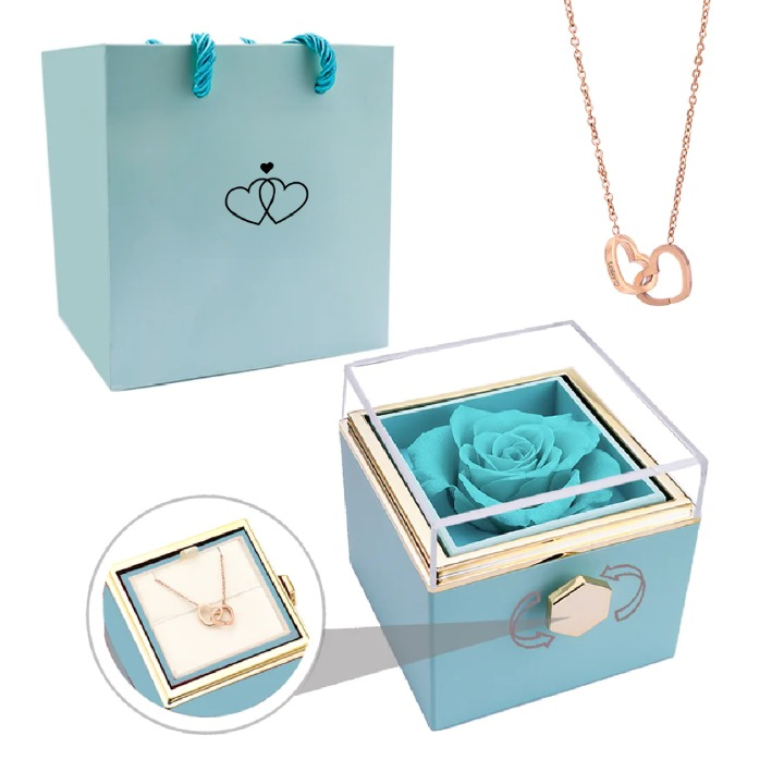 Rosa eterna roja y collar de joyería personalizado, regalo para damas.