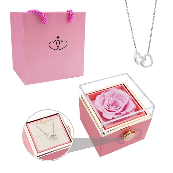 Collar personalizado en caja de rosa eterna, regalo de amor para damas.