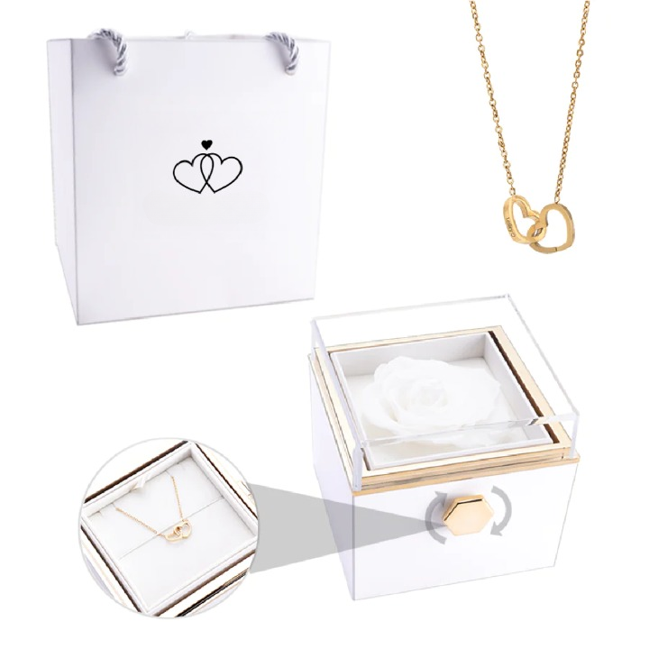 Caja de rosa eterna con collar personalizado, joyería fina para damas.