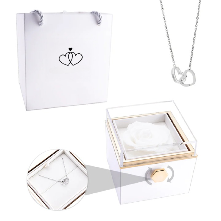 Regalo para ella: rosa eterna preservada con collar personalizado.