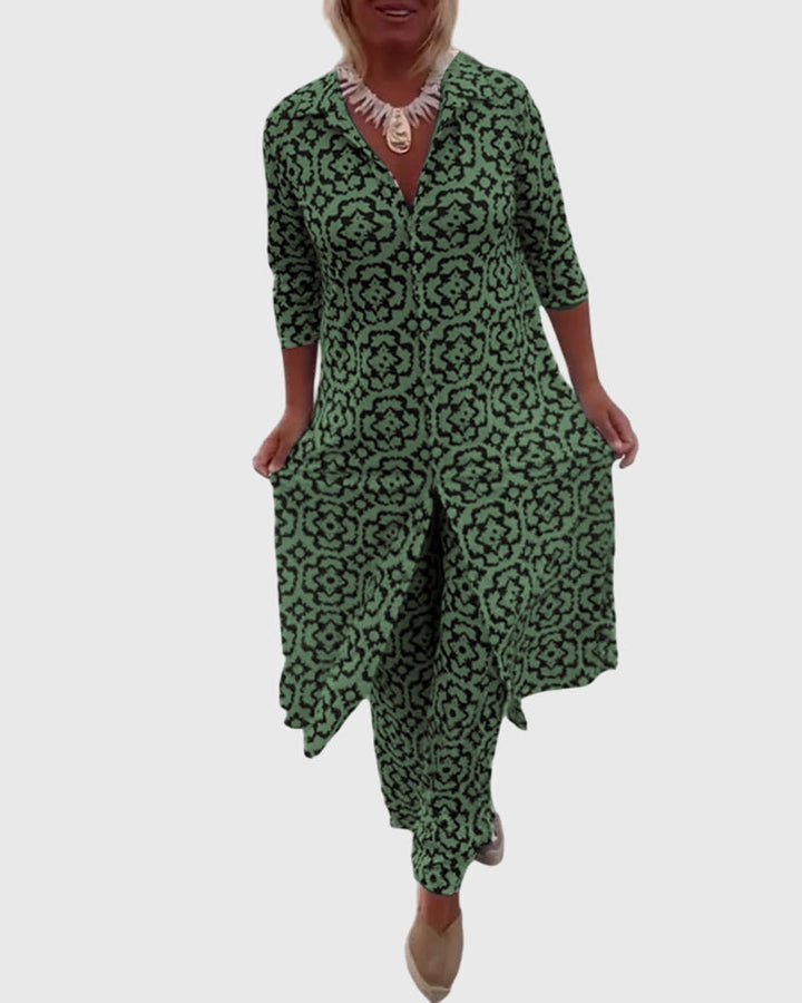 Outfit completo: conjunto de dos piezas vintage elegante para mujer, estilo clásico casual chic.