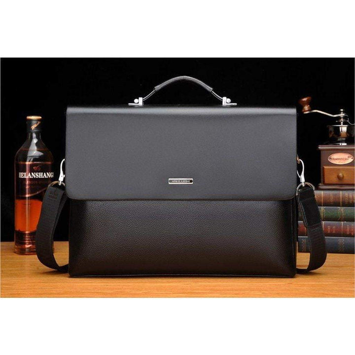 Maleta de negocios para hombre, cuero sintético, diseño elegante y profesional.