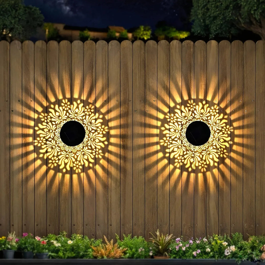 Lámparas de pared solares decorativas con peonías para jardín. Iluminación exterior energía solar, set de 2 piezas.