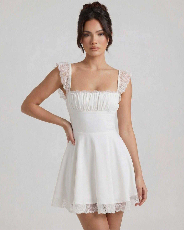 Vestido de fiesta blanco para mujer, mini A-line con corsé, ideal para lucir elegante en verano.