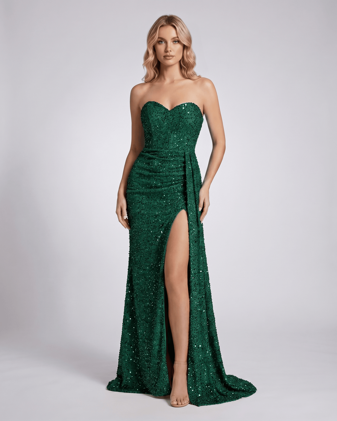 Vestido maxi de lentejuelas sin tirantes para mujer, elegante y brillante para fiesta de noche.