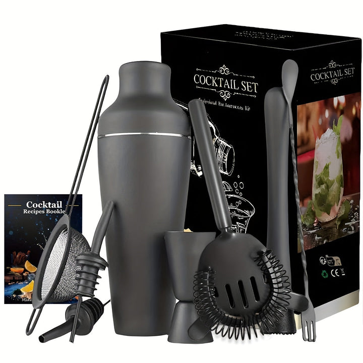 Set de cócteles profesional en acero inoxidable para el hogar, ideal para mixología y kit de bar premium.