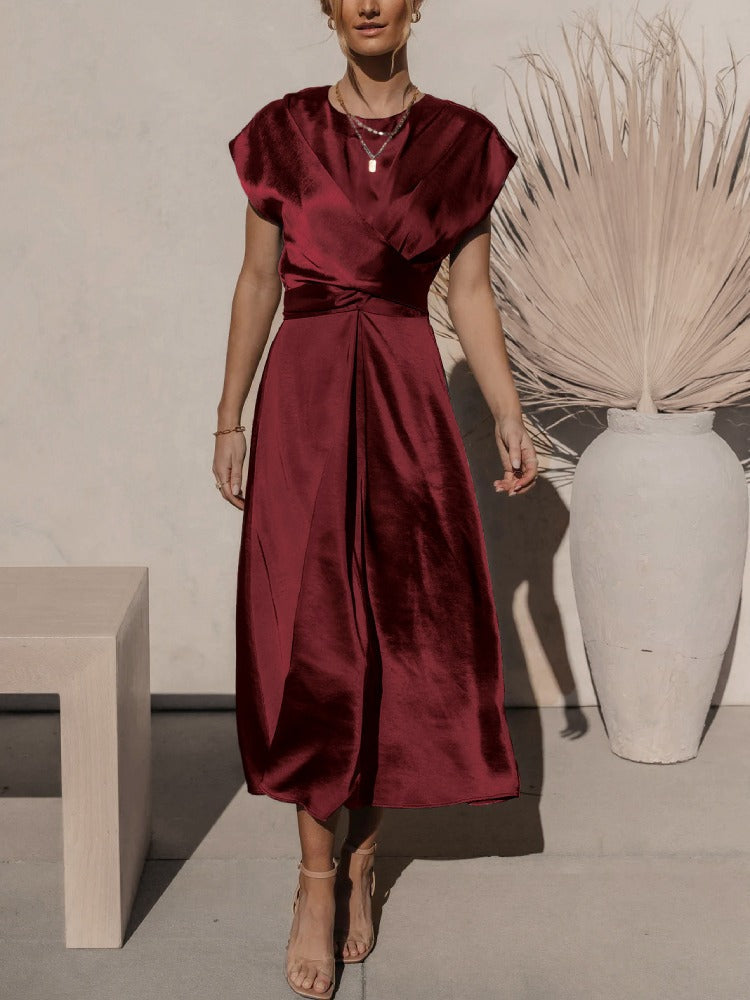 Vestido de fiesta midi para mujer, color oscuro, estilo Feline Elegancia Discreta, formal.