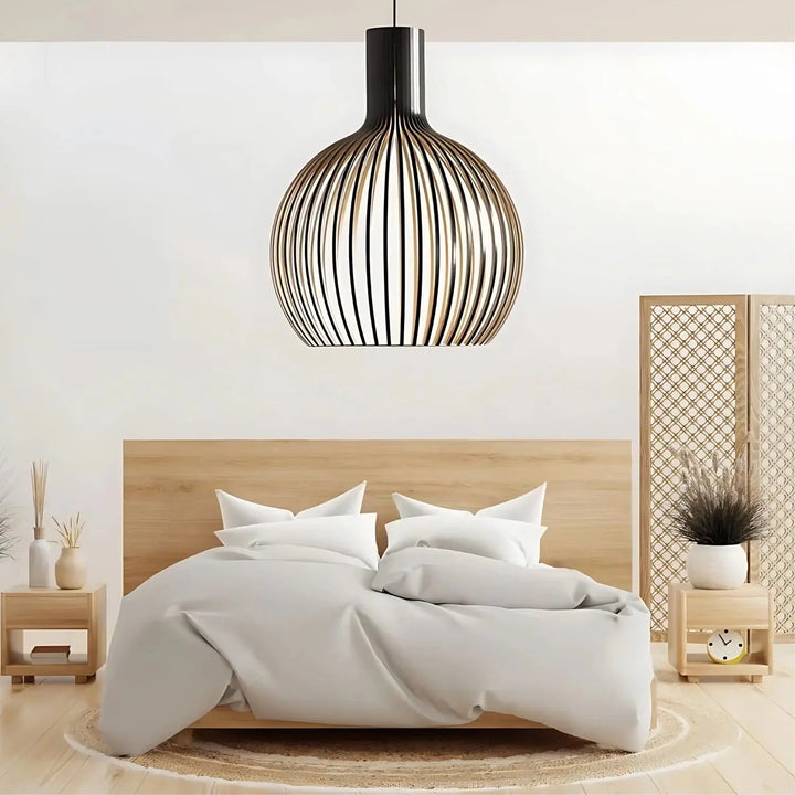 Iluminación de techo: lámpara colgante de madera maciza, diseño nórdico ajustable para un hogar con estilo escandinavo.
