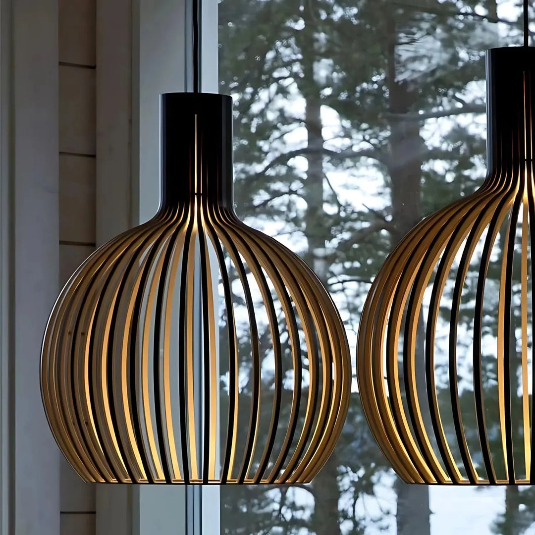Lámpara nórdica de madera para techo, diseño colgante ajustable y minimalista, realza tu hogar con estilo escandinavo.