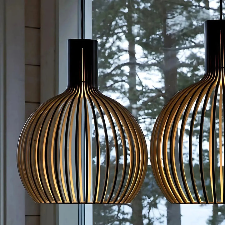 Lámpara nórdica de madera para techo, diseño colgante ajustable y minimalista, realza tu hogar con estilo escandinavo.