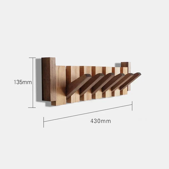 Organizador de entrada de diseño piano, perchero de pared en madera de nogal, funcional.