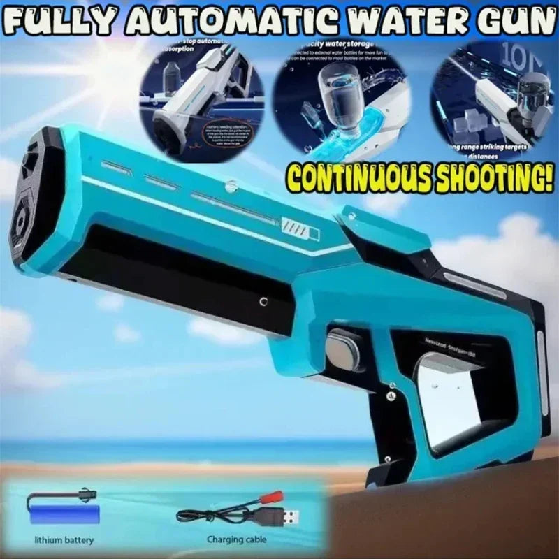 Pistola de agua automática para niños, ideal para batallas de agua y diversión en la playa.