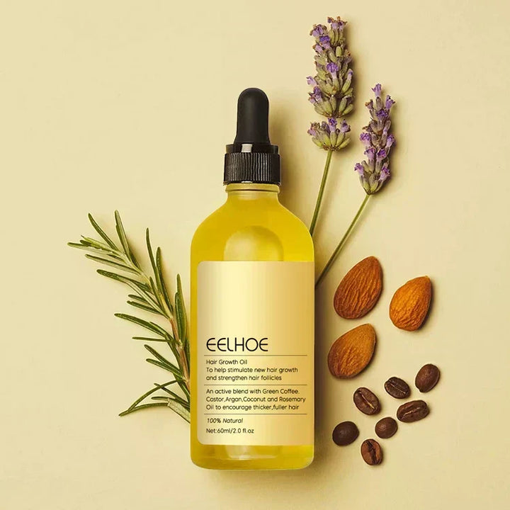 Aceite natural para el crecimiento y volumen del cabello fino. Tratamiento capilar vegano.