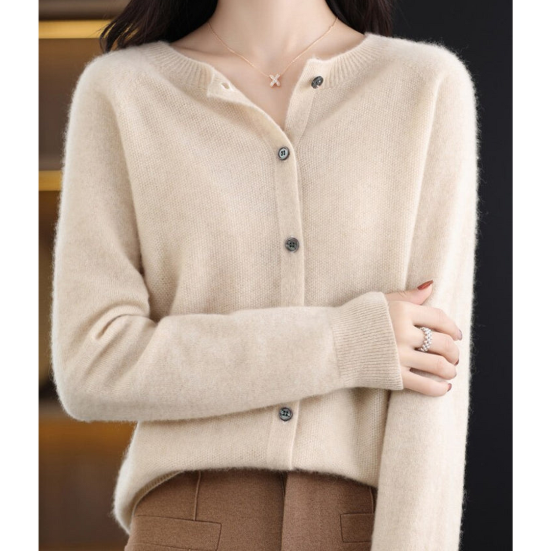 Abrigo ligero de punto para mujer, estilo entallado, con botones.