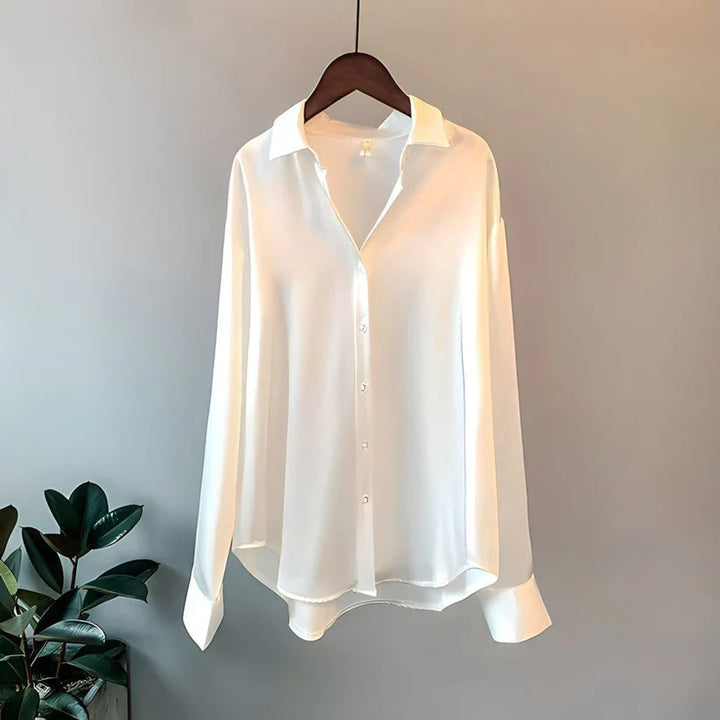 Blusa de seda femenina, manga larga, ideal para oficina. Estilo chic, cómodo y elegante para cualquier ocasión.