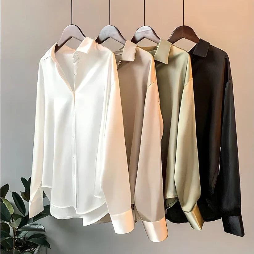 Blusa de seda de manga larga para mujer, tejido suave y transpirable. Moda femenina perfecta para un look elegante.