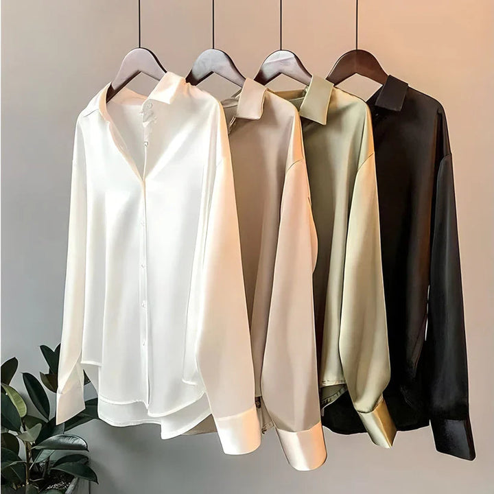 Blusa de seda de manga larga para mujer, tejido suave y transpirable. Moda femenina perfecta para un look elegante.