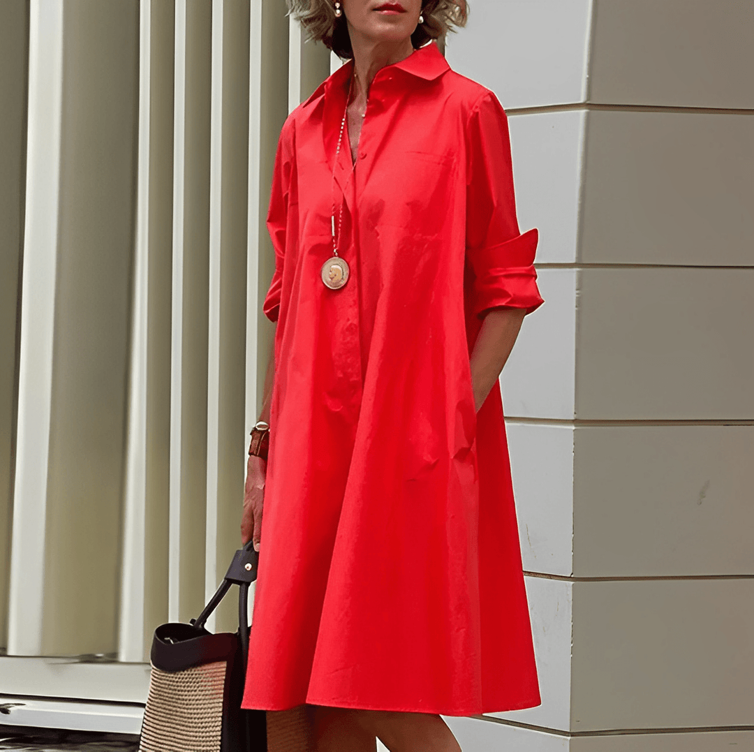 Vestido femenino elegante de cuello vuelto y manga 3/4. Estilo chic para primavera-verano, uso diario.