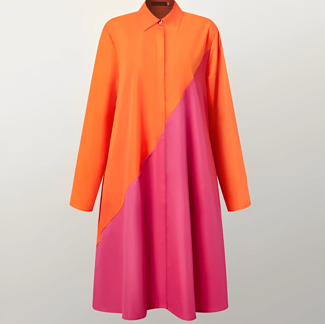Vestido diario versátil mujer, cuello vuelto y manga tres cuartos. Moda casual chic para primavera-verano.