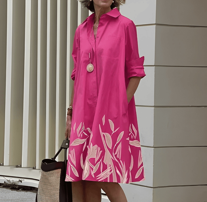 Vestido casual elegante mujer, cuello vuelto y manga 3/4. Perfecto para primavera-verano. Ropa femenina moderna.