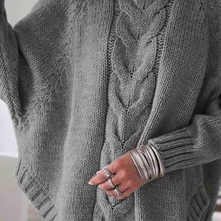Jersey de cuello alto, mujer, estilo oversize, punto trenzado, ideal para vestir en invierno.