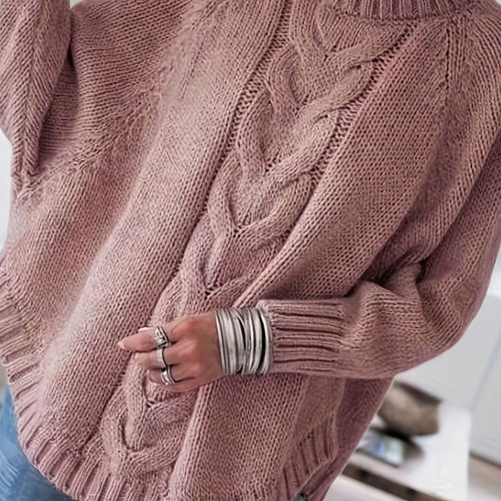Suéter oversize de punto trenzado, cuello alto, moda para mujer, cálido y con estilo.