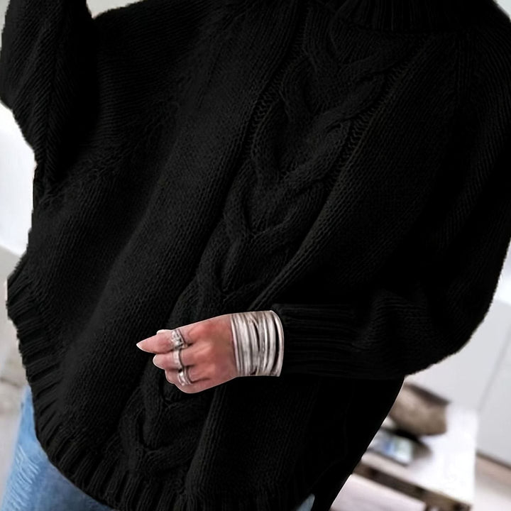 Jersey de mujer con cuello alto, oversize, tejido de punto trenzado, ideal para comodidad.