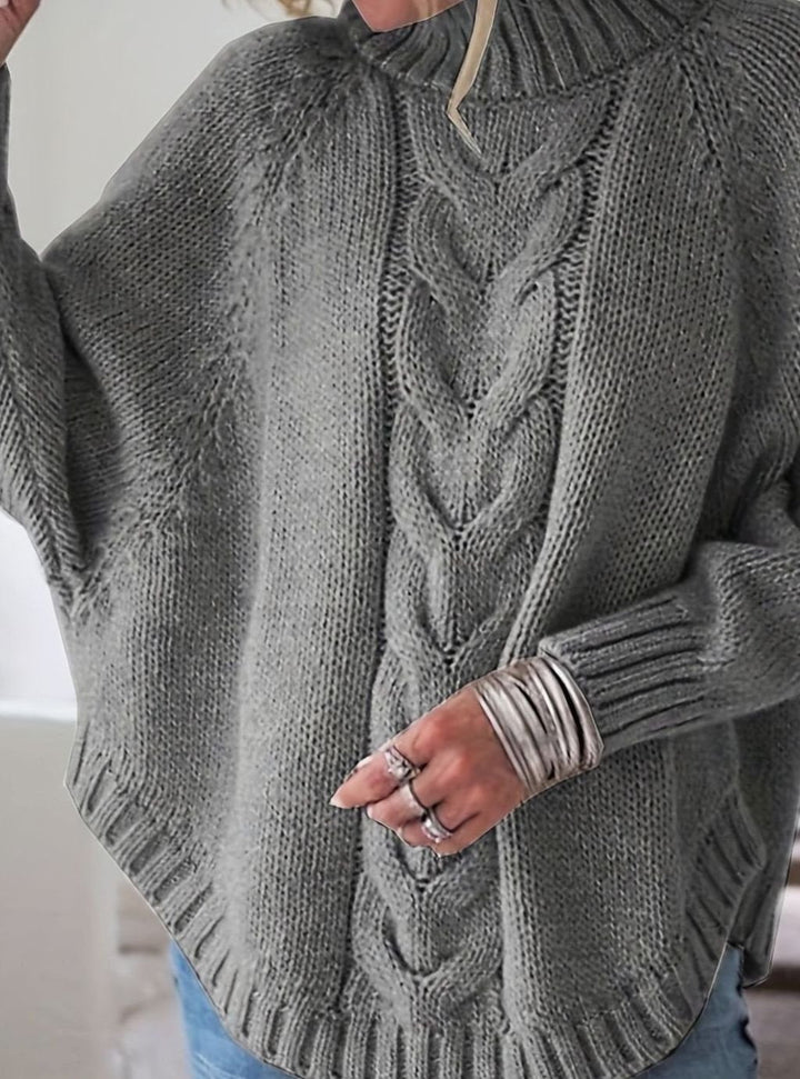 Jersey de punto trenzado para mujer, corte oversize, cuello alto, perfecto para otoño.