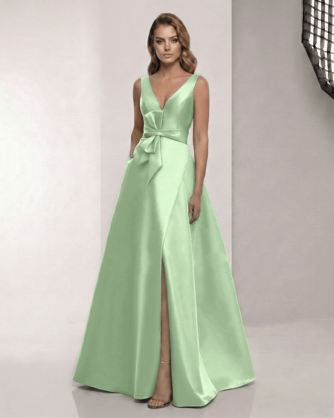 Vestido maxi blanco elegante para mujer con escote V y corte A fluido. Perfecto para noche o fiesta.