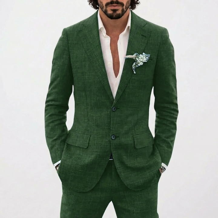 Traje de lino para hombre, disponible en varios colores. Comodidad y estilo elegante para cualquier evento veraniego.
