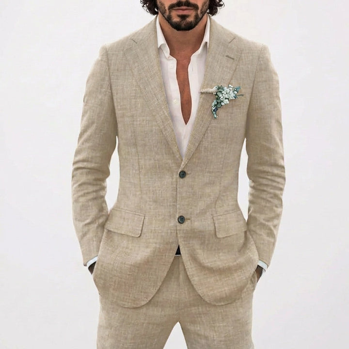 Traje de lino blanco para hombre, sinónimo de elegancia de verano. Para bodas, ceremonias y eventos exclusivos.