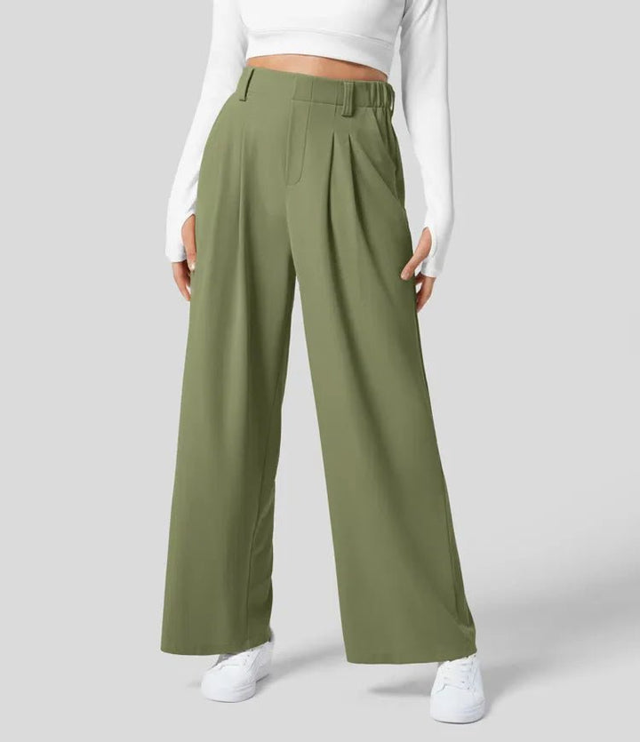 Pantalón mujer talle alto pierna ancha elegante. Ideal para moda femenina, estilo y confort versátil.