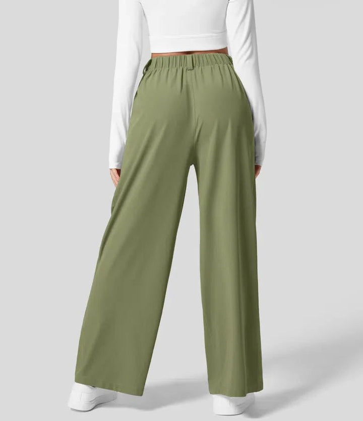 Pantalón de moda femenina: talle alto, pierna ancha. Ropa versátil para primavera, verano y otoño, gran confort.