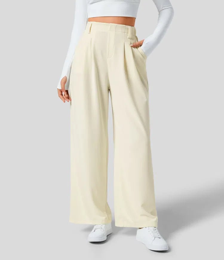 Versátil pantalón de mujer de talle alto y pierna ancha. Estilo moderno, ideal para verano y primavera.